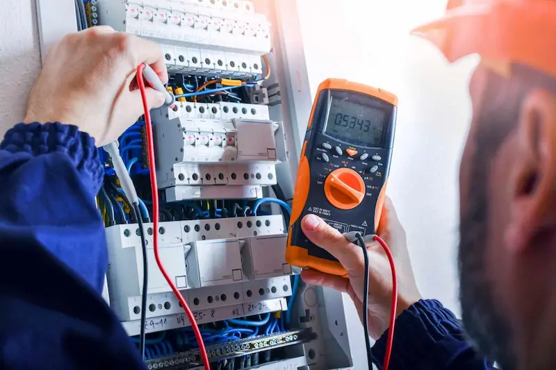 Električar proverava kvar na instalacijama